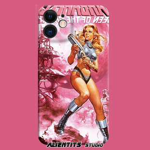 AlienTits粉红芭比战士复古趣味个性欧美甜酷原创小众防摔适用苹果华为小米安卓定制手机壳