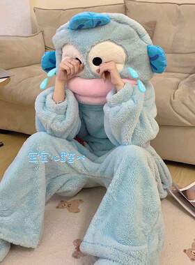 可爱汉顿丑鱼连身睡衣女