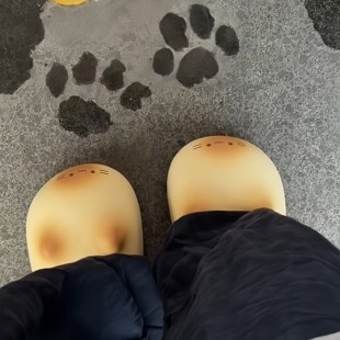 可爱小猫爪棉拖鞋女款冬外穿包跟防水外穿保暖家居包头猫爪印拖鞋