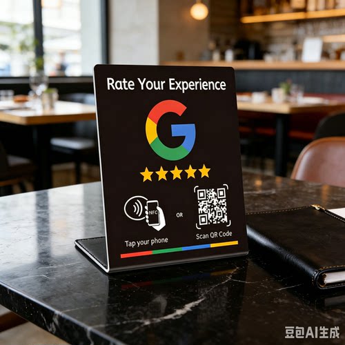 Black Google Review NFC & QR Code Plate Tap or Scan 5-Star