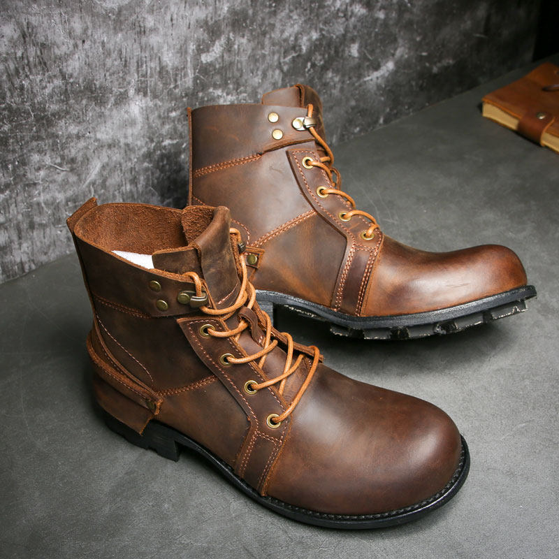 真皮马丁靴固特异复古高帮工装靴