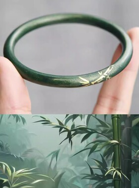 现货.ZHAO 浮光竹影绿大漆手镯女手工气质国风生日新年礼物送女友
