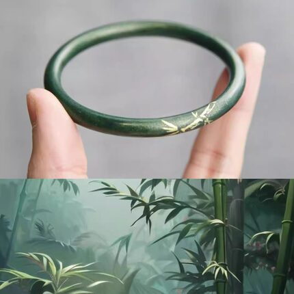 现货.ZHAO 浮光竹影绿大漆手镯女手工气质国风生日520礼物送女友