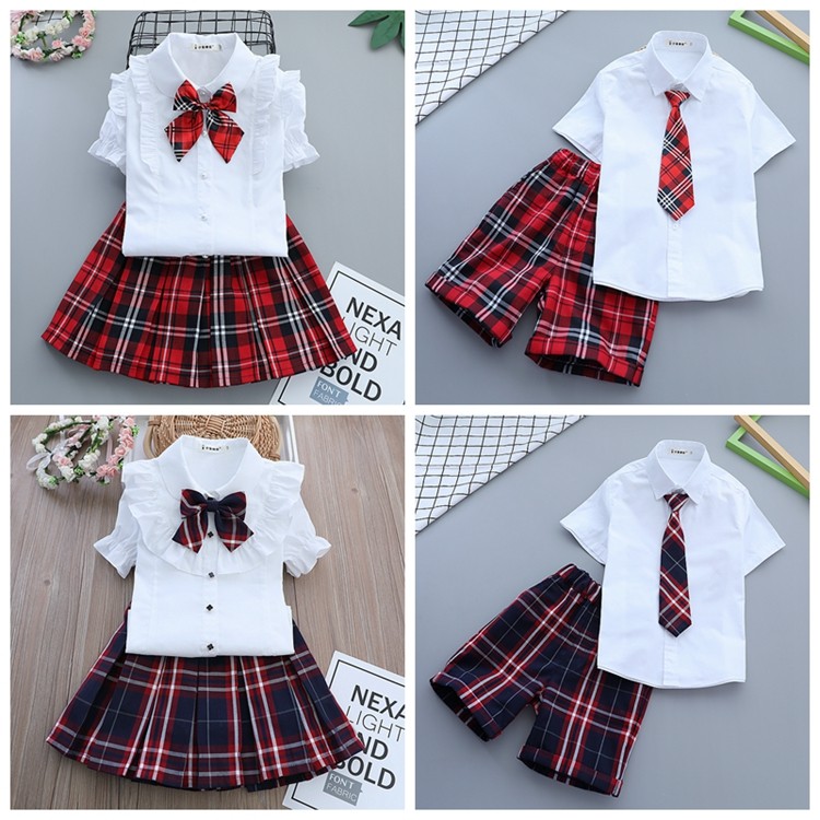 男童短袖套装白衬衫纯棉新款儿童衬衣小学生上衣短裤男孩校服班服