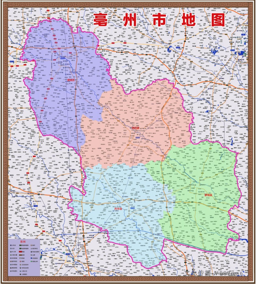 2019年安徽亳州市百度版交通地图涡阳利辛蒙城县谯城区112x125cm