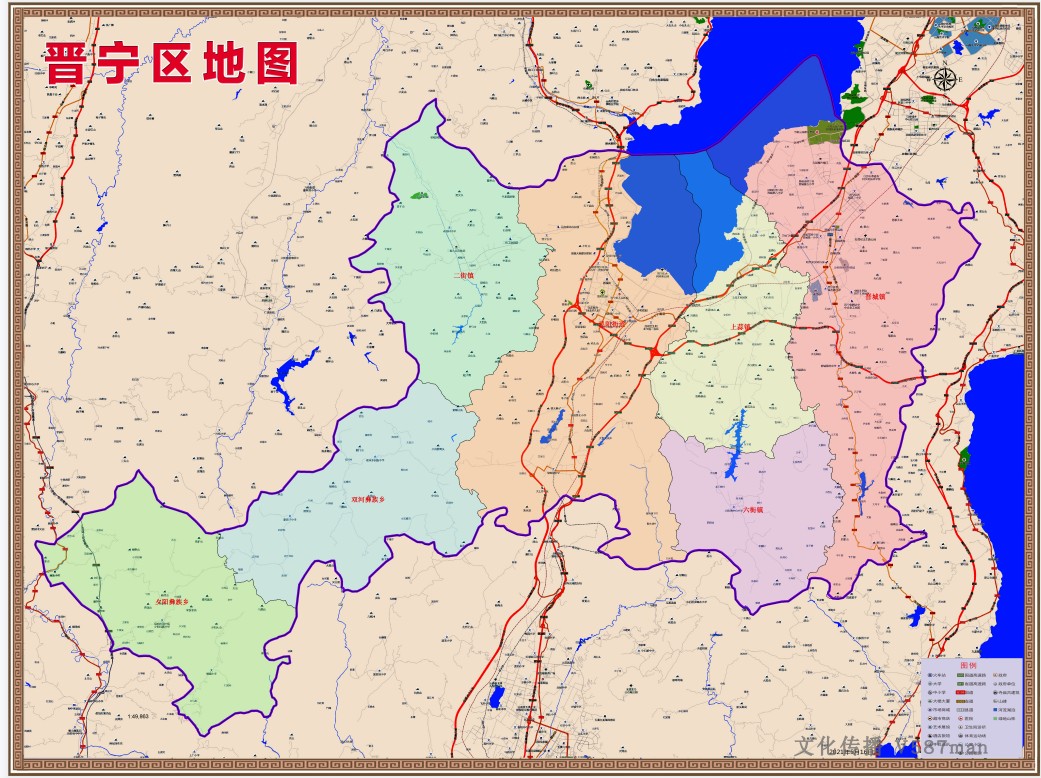 2021年5月云南昆明晋宁区高德版行政交通旅游乡镇村落分布地图