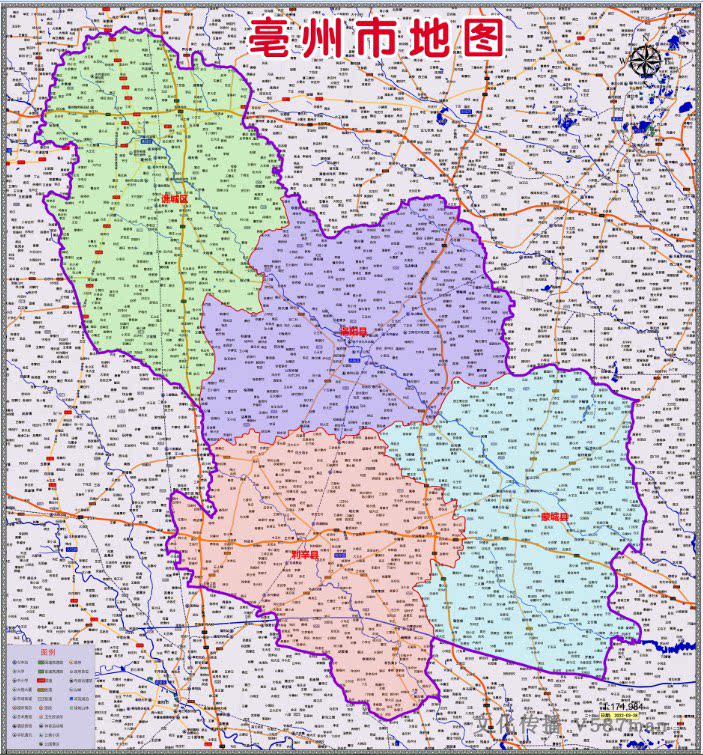 2022年3月安徽亳州市百度版行政交通公路旅游乡镇村落分布地图