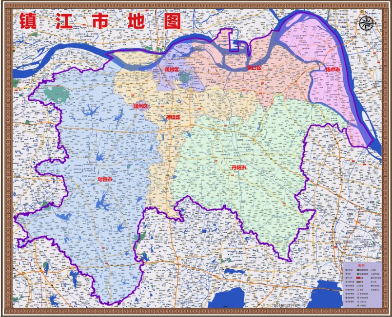 2019年江苏镇江市百度版丹阳句容扬中丹徒润州京口地图122x150cm