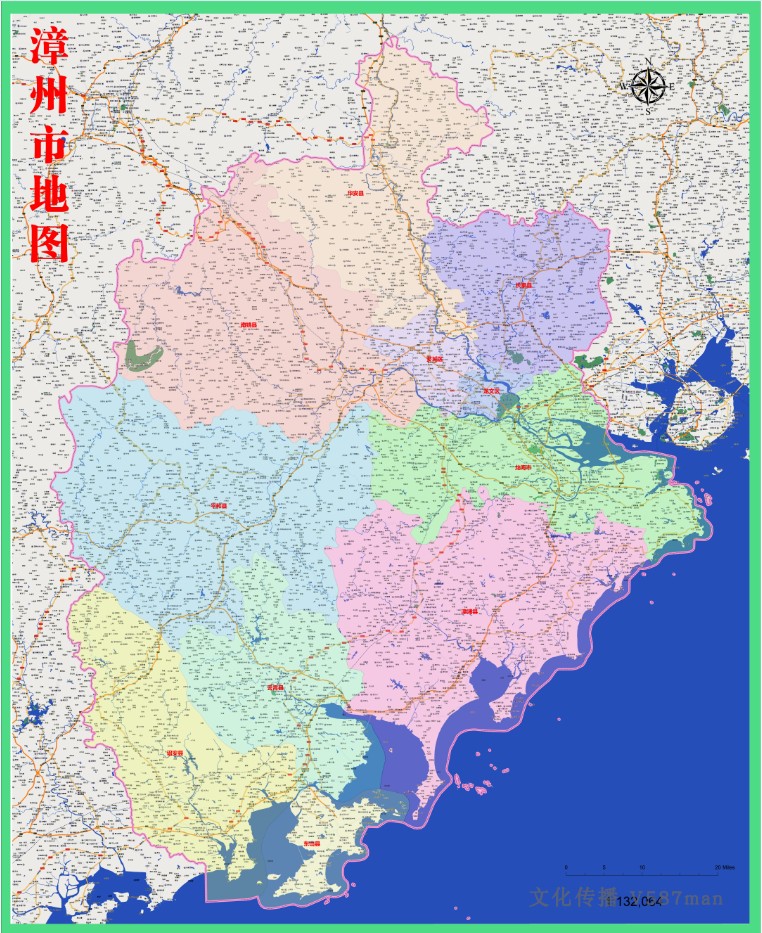 2020年福建漳州市百度版地图南靖平和漳浦诏安云霄龙海华安长泰县