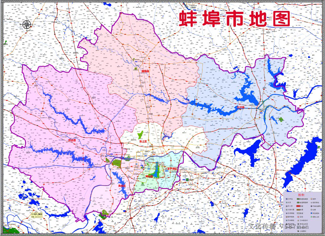2022年6月安徽蚌埠市定制行政交通旅游乡镇村落分布地图160x116cm