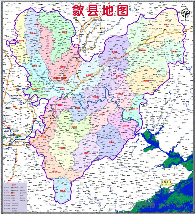 2022年6月安徽黄山市歙县定制行政交通旅游乡镇村落分布地图