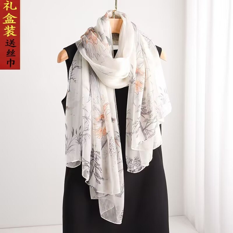 新款丝巾女纱巾真丝丝巾高端春夏防晒高档妈妈薄款时尚桑蚕丝围巾