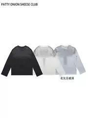 Wasteland Style Spray-Dyed Distressed Long-Sleeve T-Shirt 180g