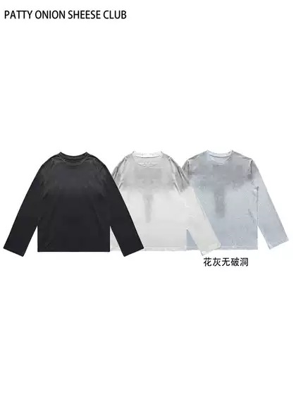 Wasteland Style Spray-Dyed Distressed Long-Sleeve T-Shirt 180g