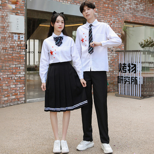 毕业班服英伦学院风高中生初中JK白色短袖衬衫女裙子小学生套装潮