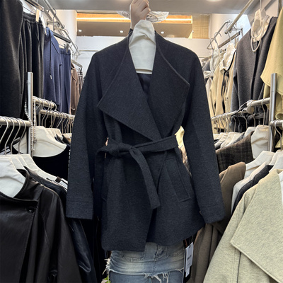 大翻领系带收腰显瘦中长款高级感气质毛呢子大衣女2025秋韩系百搭
