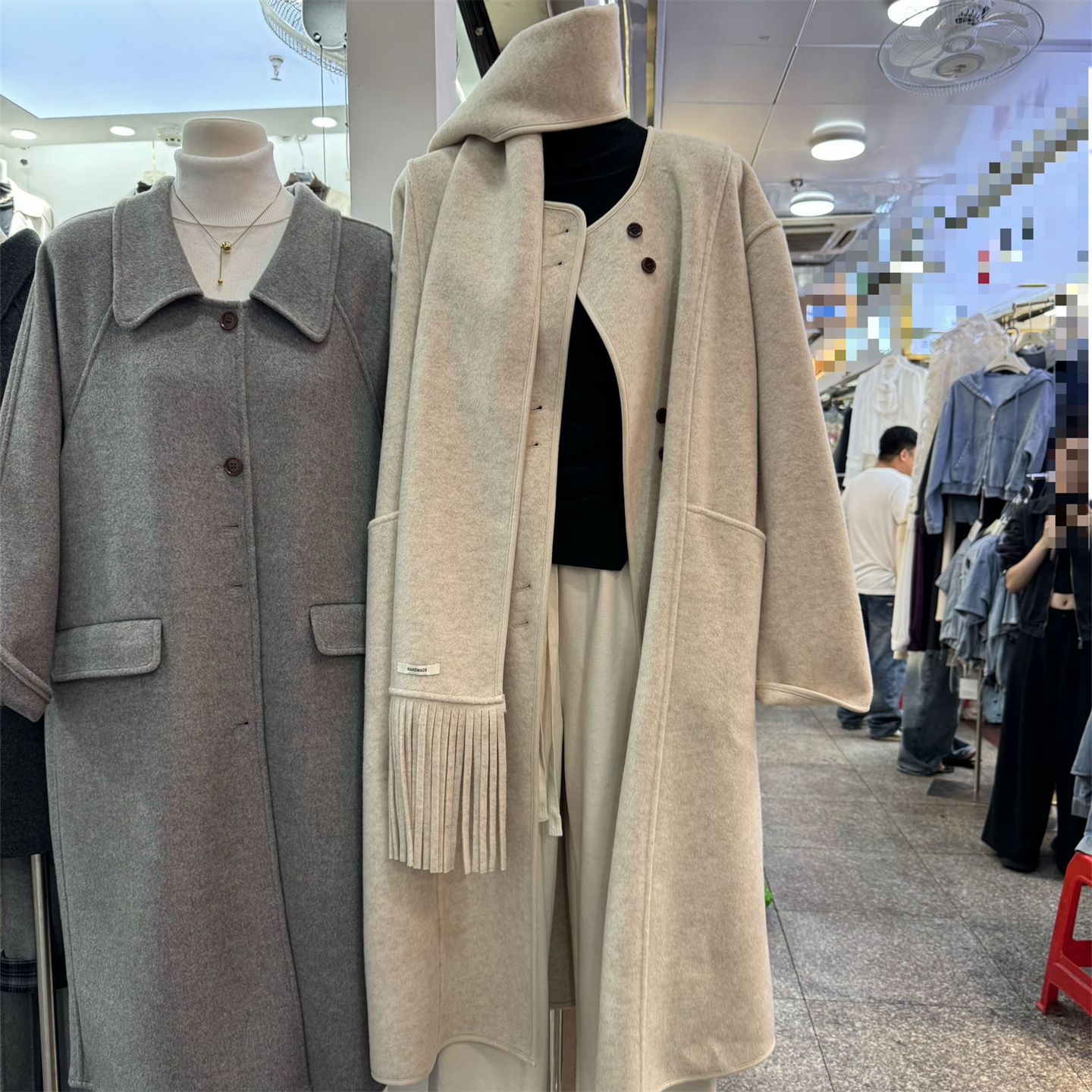 韩国东大门2025秋韩系流苏围脖宽松慵懒风过膝中长款双面毛衣大衣