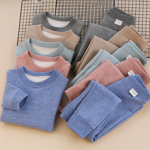 儿童蚕丝磨毛德绒厚保暖内衣套装冬男女童无骨秋衣裤宝宝大童睡衣