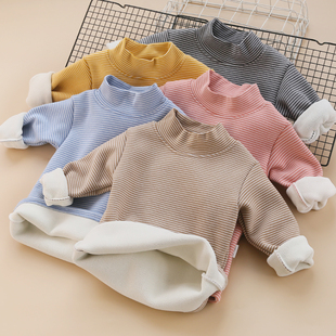 儿童加厚保暖衣德绒半高领加绒t恤冬男女童棉服秋衣打底衫中大童