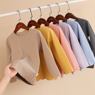 条纹磨毛德绒女童加厚无骨打底衫