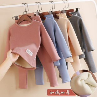 儿童加绒加厚保暖德绒内衣套装冬男女童圆领打底秋衣裤套服中大童
