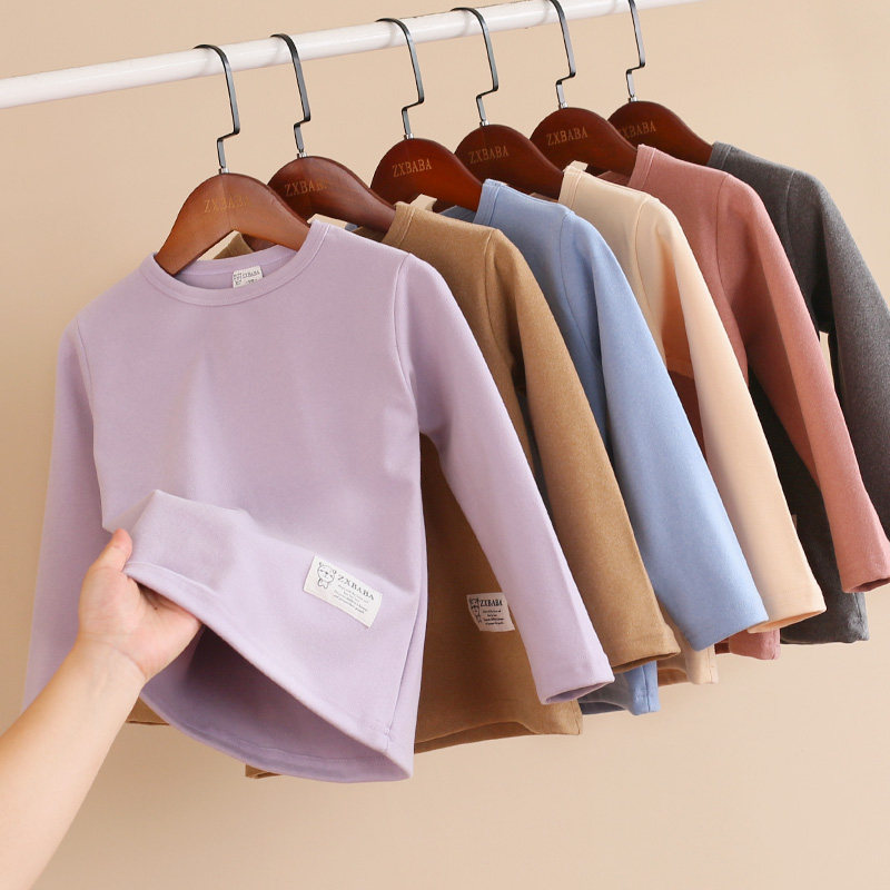 儿童双面磨毛德绒保暖打底衫25秋冬宝宝男女童加厚圆领秋衣T恤衫