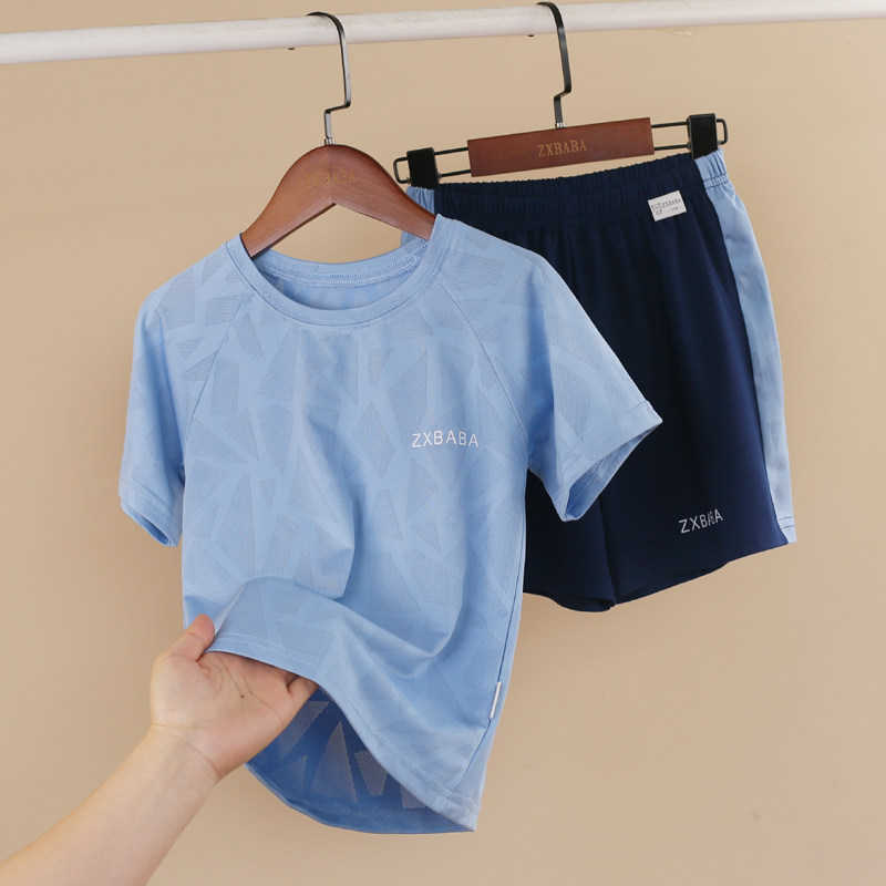 儿童夏短袖T恤运动套装宝宝男女童速干冰丝薄半袖圆领衫休闲短裤