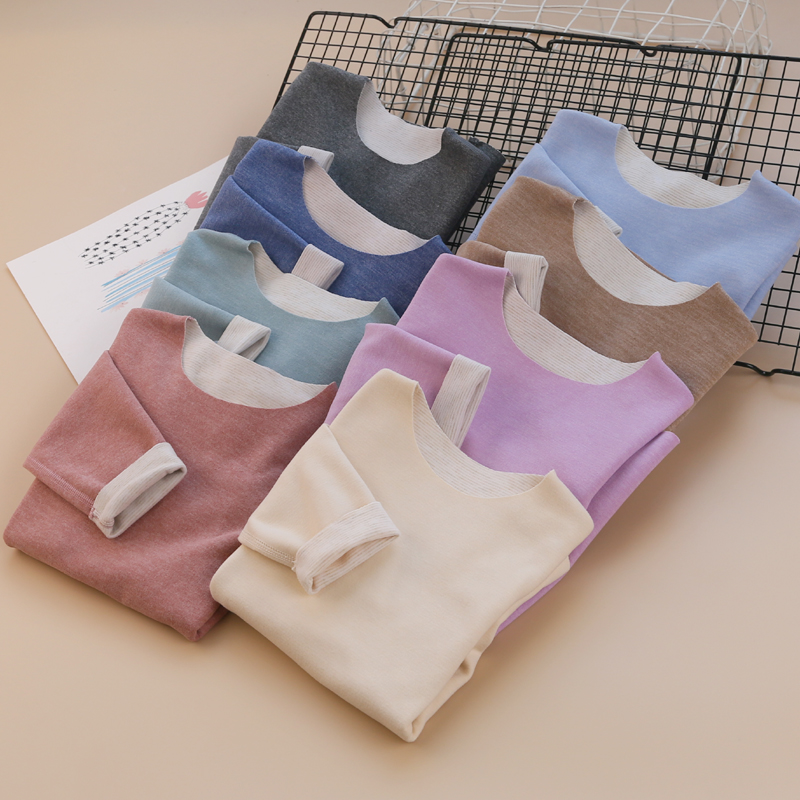 儿童蚕丝羊毛德绒保暖内衣冬款男女童无骨打底衫厚秋衣中大童T恤