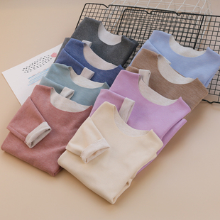 儿童蚕丝羊毛德绒保暖内衣冬款男女童无骨打底衫厚秋衣中大童T恤