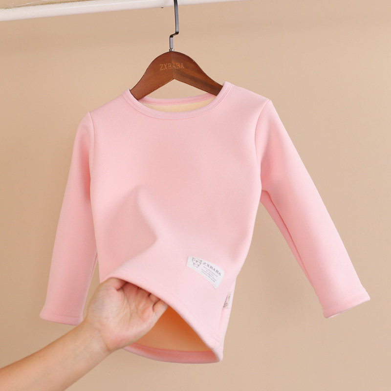 CHILDRENS THICKENED PLUSH WARM AUTUMN COAT FOR WINTER BABY ROUND NECK BASE SHIRT T-SHIRT FOR STUDENTS BOYS AND GIRLS