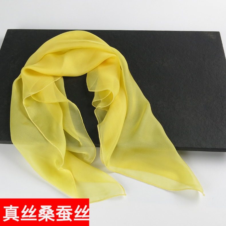 【清仓微瑕疵】鹅黄色小方巾丝巾纯色春秋夏季桑蚕丝100%真丝围巾