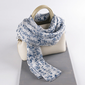 长款 碎花丝巾蓝色春秋冬款 披肩100%桑蚕丝真丝围巾 2米大尺码