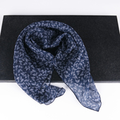 藏蓝色碎花小方巾丝巾女2025新款 纱巾100%桑蚕丝真丝围巾 春秋冬季