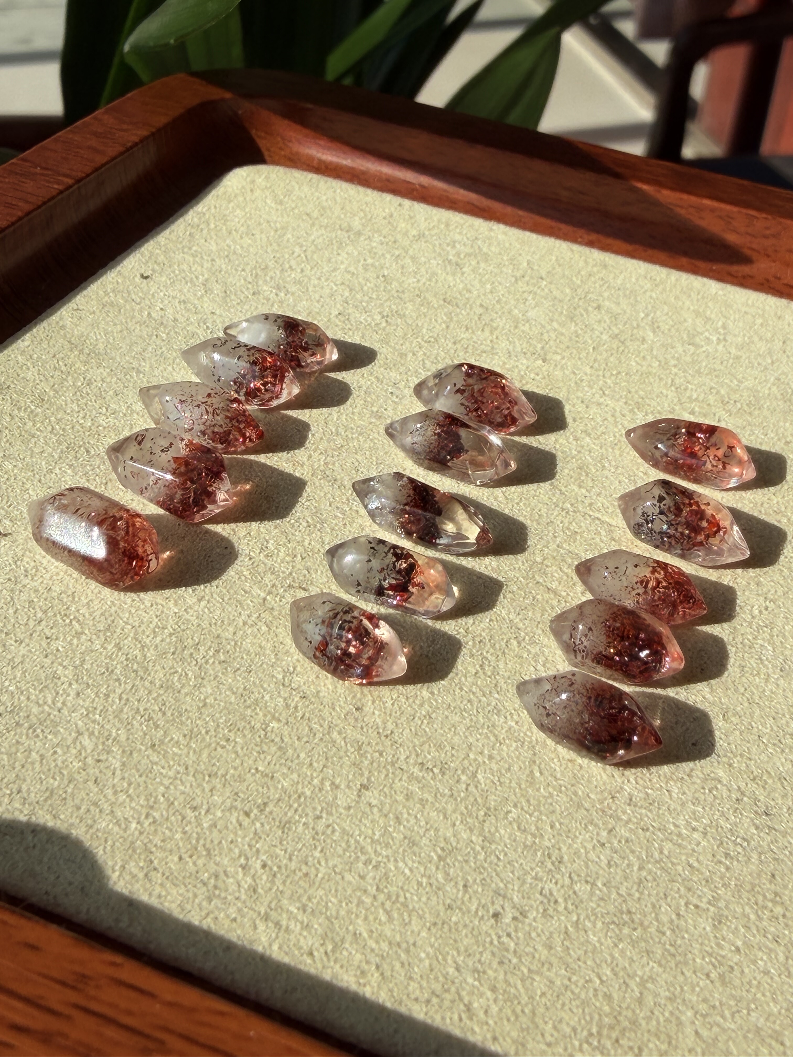 天然水晶超七金草莓晶双尖  diy配饰品项链挂件吊坠