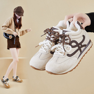 加绒阿甘跑步鞋女款2025冬季新款初中高中学生保暖棉鞋百搭运动鞋