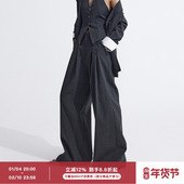 高腰捏褶 灰色条纹垂感西装 阔腿裤 ourhour 女春夏设计感休闲西裤