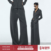 女冬套装 ourhour 卫衣阔腿裤 两件套 双层口袋 铅笔灰立领拉链修身