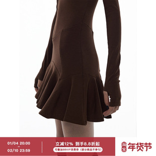 ourhour 小众原创设计师款女装小高领长袖荷叶边连衣裙秋季打底裙