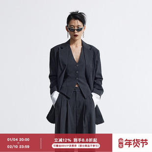 ourhour 拼接西装挂脖马甲两件套 女春季设计感 灰色知识分子套装