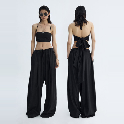 ourhour系带挂脖绑带棉麻套装