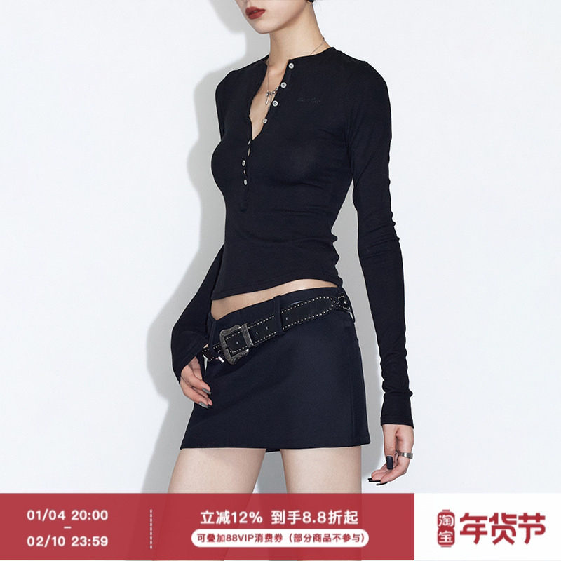 ourhour 知识分子 黑色低腰直身盆骨西装裤裙 女春夏设计感超短裙