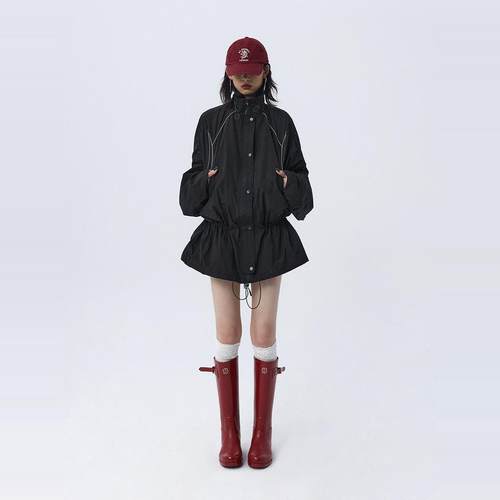 ourhour立领反光条抽绳袖风衣