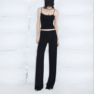 套装 ourhour 翻腰阔腿裤 纯色冰肤感背心 女设计感吊带 蕾丝花边