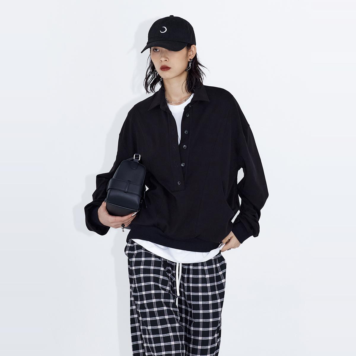 ourhourpolo翻领宽松落肩袖卫衣