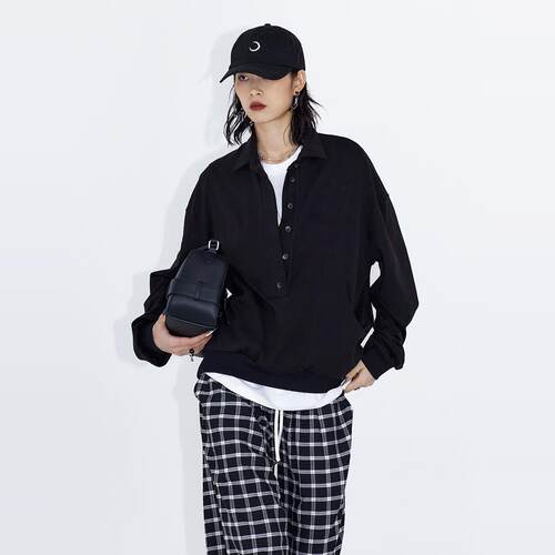 ourhourpolo翻领宽松落肩袖卫衣