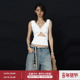 ourhour 女夏设计感上衣 背心 前后两穿 黑色白色V领扭结镂空修身