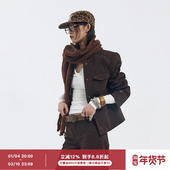 乌木色复古立领直身宽松外套 ourhour 琥珀流光 女冬设计感短上衣