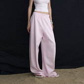 拖地裤 ourhour 女夏设计感长裤 浅粉色松紧腰宽松阔腿卫裤 多巴胺