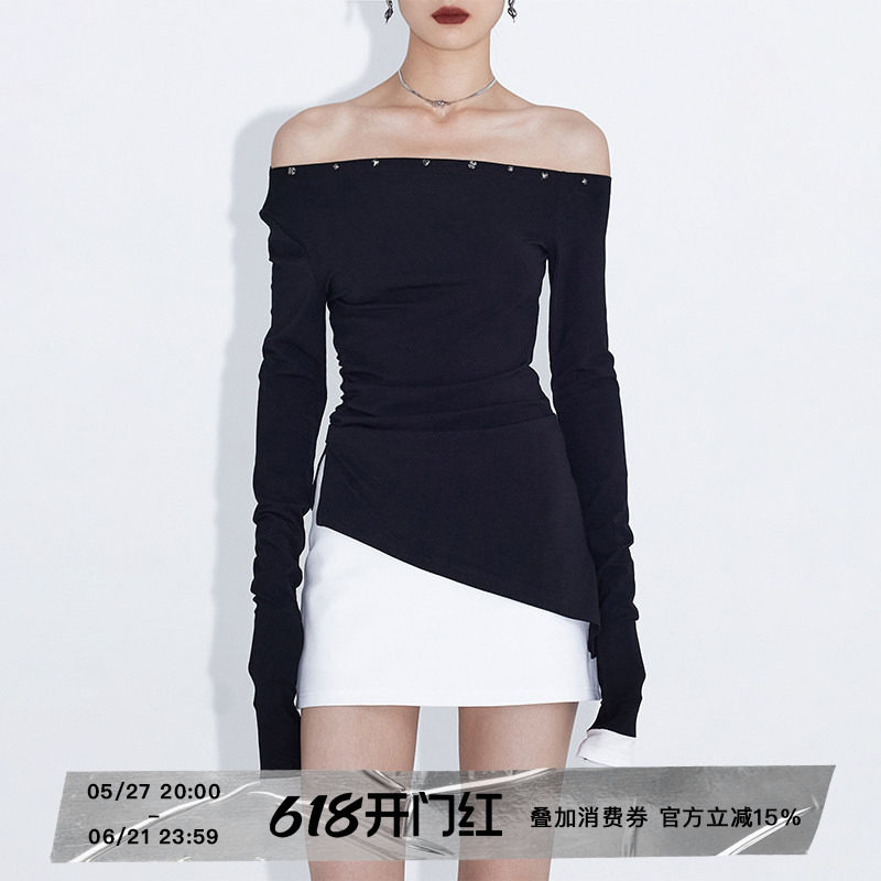 ourhour 弹力罗马布 黑色白色中腰包臀短裙 女夏设计感防走光半裙