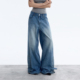 解构分割 女冬设计感宽裤 蓝色裤 袢阔腿牛仔裤 脚可收口裤 ourhour